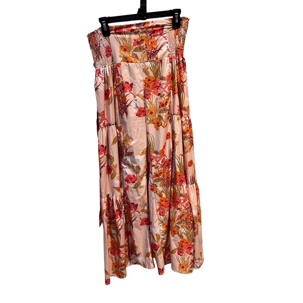 Women’s Coral Floral Wide Leg Pants MEDIUM Tie Waist Ruffle Poly Wrinkle Free